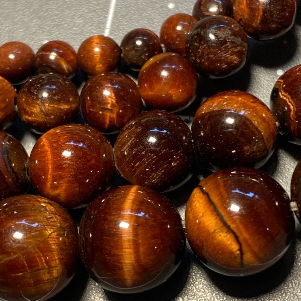 Set Natural Red Tiger Eye Stone Beads 10/8/6/4mm - Picture 3 of 3